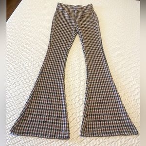 Womens High Rise Brown Houndstooth Flare Leggings XS